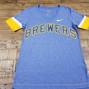 Milwaukee Brewers Nike Royal Mesh V-Neck T-Shirt